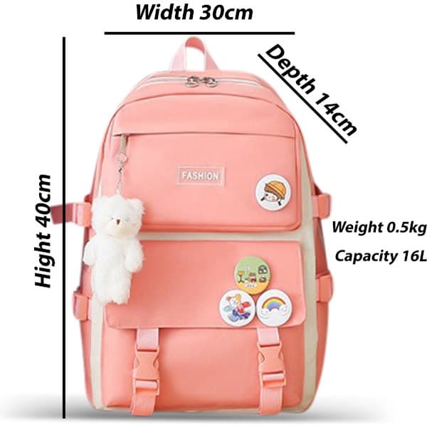 Four-piece Waterproof School Backpack Set - Includes Lunch Bag, Shoulder Bag, and Pencil Case - Pink