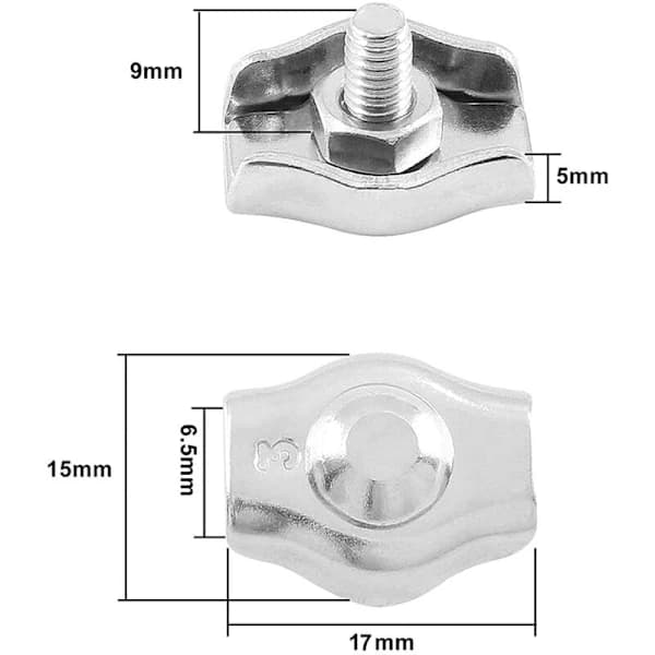 20 stk. wirelåser, stålwirelåser M3 wireklemmer for stålwire 1,5mm-3mm, rustfrie wirelåser for byggeplasser og skip