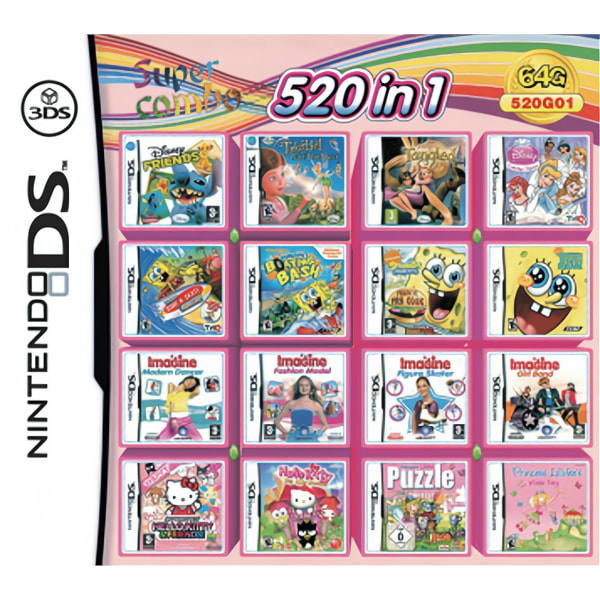3DS NDS spillkassett: 208-i-1 kombinasjonskort, NDS flerspillkassett med 482 IN1, 510 og 4300 spill 520 IN 1