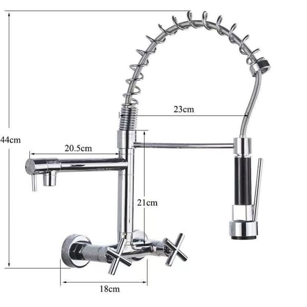Wall Mounted Kitchen Faucet with Spring, Hot and Cold Water, Dual Handles