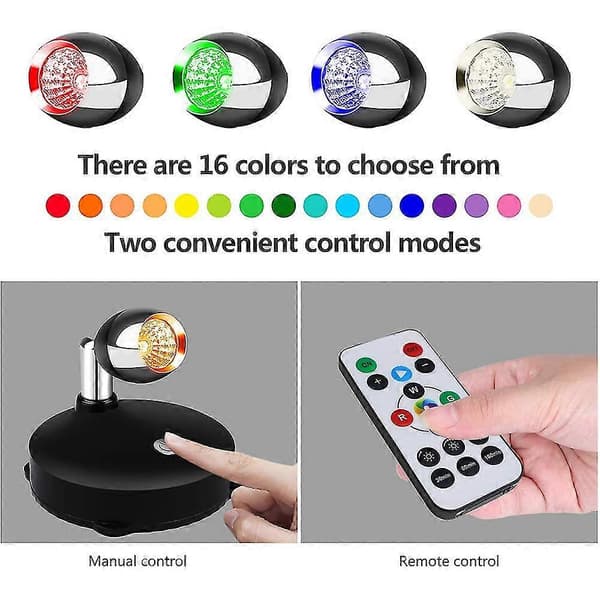 【LD】Wireless Spotlight Battery Operated Accent Lighting, Dimmable LED Spotlights with Remote Control Rotatable Wall 2pcs 2st