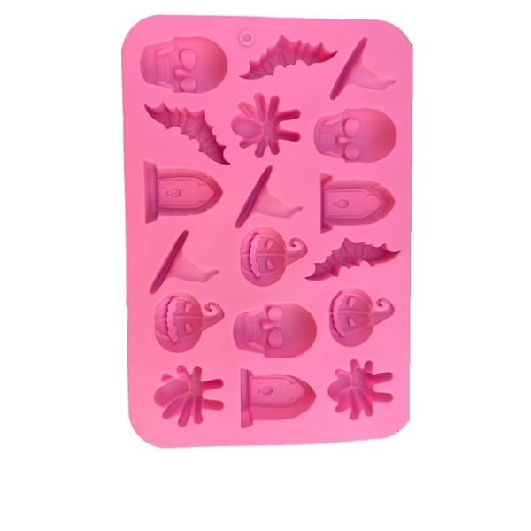 Silikoneform til Halloween – Kranier, Flagermus, Græskar & Edderkopper Rosa pink