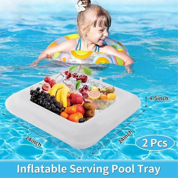 2 Pcs 61 cm Inflatable Serving Bar, Inflatable Cooler Table for Drinks, Pool Ice Tray for Picnics and Camping