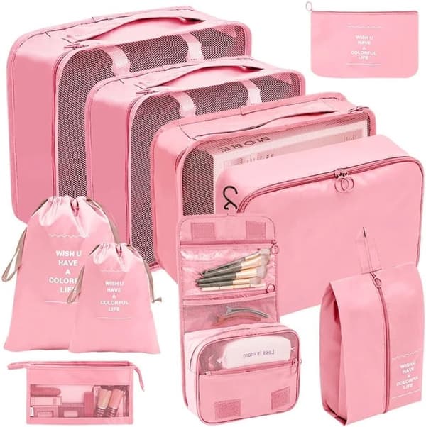 Packing Cubes Set With Airtight Moisture-Proof Storage Bags And Clear Window For Suitcase Clothes Organizer 8-Pack Black