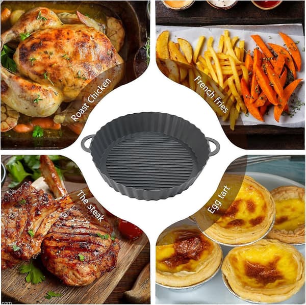 Airfryer-innlegg i silikon, 2 stk, runde, grå, varmebestandige