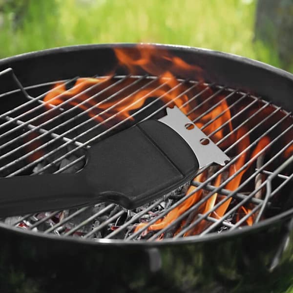 3-in-1 Grill Brush Griddle Scrubber with Scraper and Sponge for Outdoor Kitchen BBQ Cleaning Black 37 cm