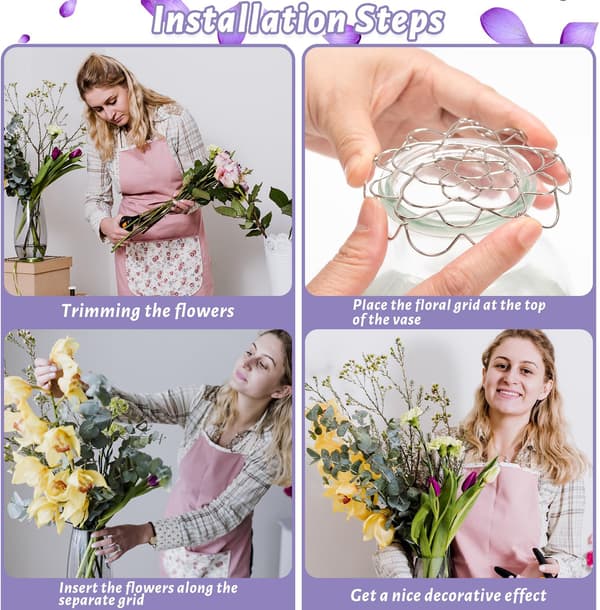 3-pak blomstergitre i rustfrit stål til vaser, blomsterarrangementer, genanvendeligt og bøjeligt værktøj til blomsterarrangementer Sølv Silver