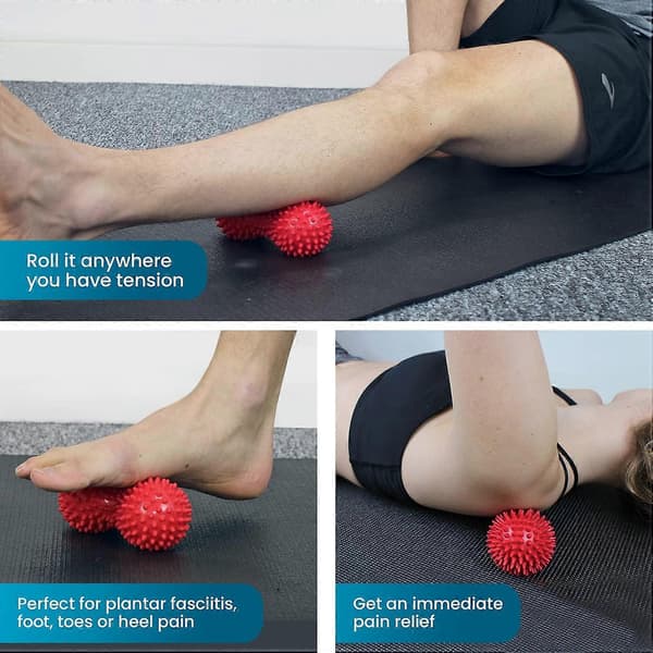 Sæt med hård pigget massagebold og fast jordnødderulle - Plantar fasciitis, triggerpunkter