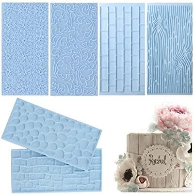 Mönstermatte Prægesæt 6 stk; Træ, Mursten, Blomster, Brosten, Stenvæg Blå blue