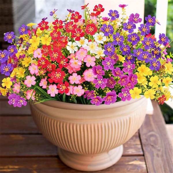Kunstige Blomster til Udendørs Brug, 6-pak Udendørsplanter, Kunstige Blomster, UV-resistente, Udendørs
