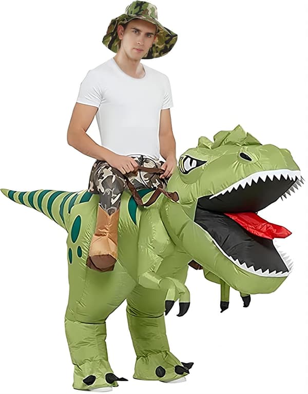 Oppusteligt T-Rex dinosaurkostume til voksne, 150-190 cm, polyester, 4 AA-batterier
