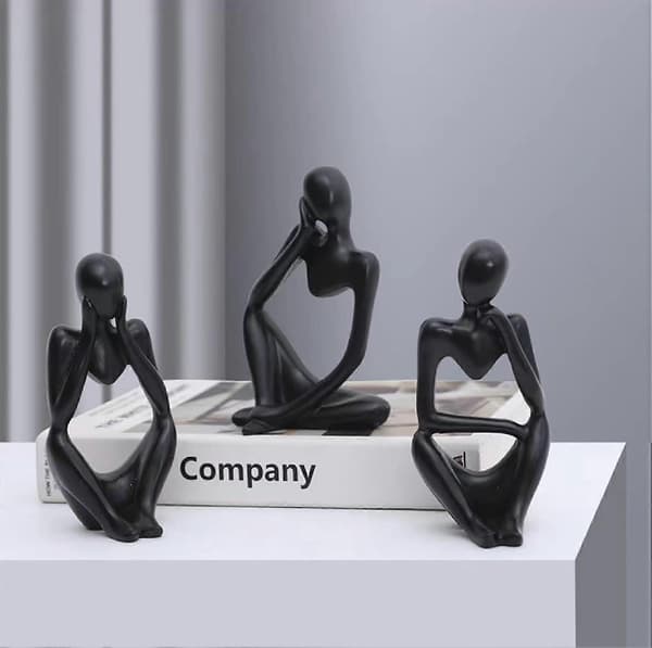 Abstrakt skulptur i sort harpiks, skrivebordsdekoration, 8,5*12,5 cm
