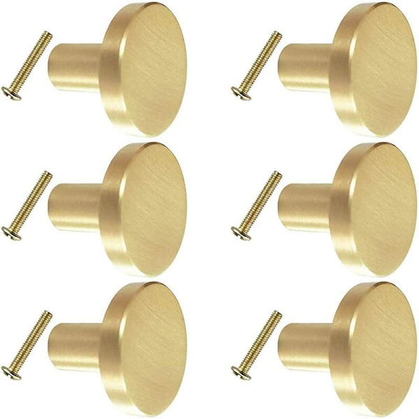 Round Brass Knobs, 6 Pieces Solid 25mm Furniture Hardware