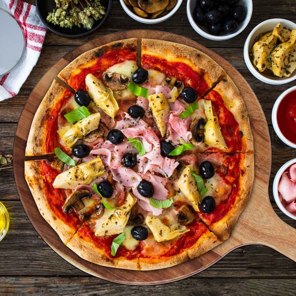Acacia Wood Pizza serveringsbrett med håndtak, stor