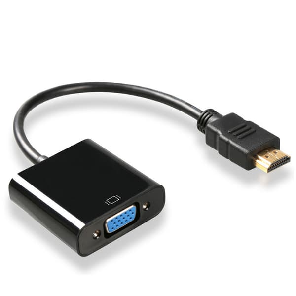 Sort HDMI til VGA-adapter med 3,5 mm lydstik, HDMI-han til VGA-hun, 15 cm