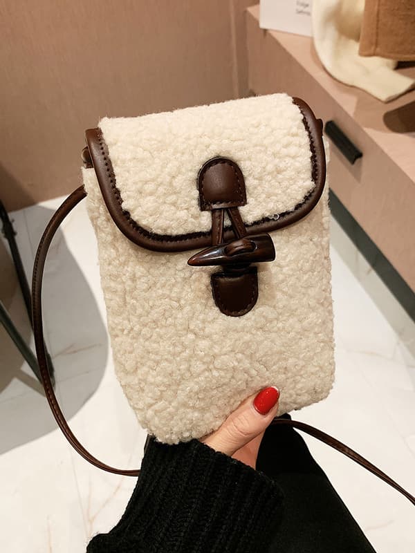 Off-white plysjveske telefonveske med kontrastfarger