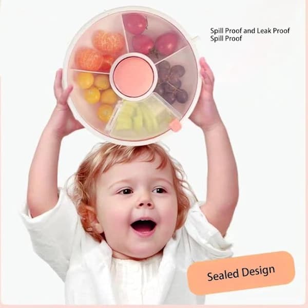 Snack Spinner Gjenbrukbar Roterende Snackbeholder med 5 Rom og Håndleddsrem for Barnereiser, Rosa