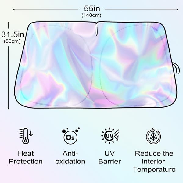 Universelt sammenleggbart solskjerm for bilens frontrute UV-beskyttelse Regnbuefarget reflekterende