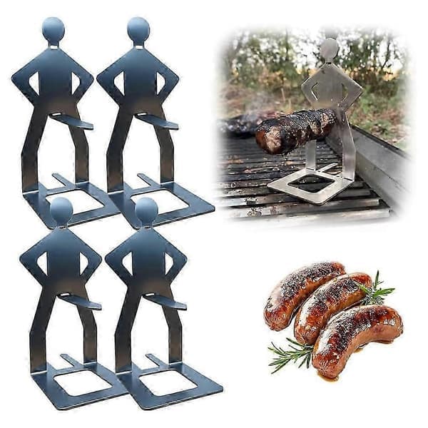 Pølseholder i rustfritt stål for grilling, pølsestativ for camping, bærbart grillstativ 3 stk