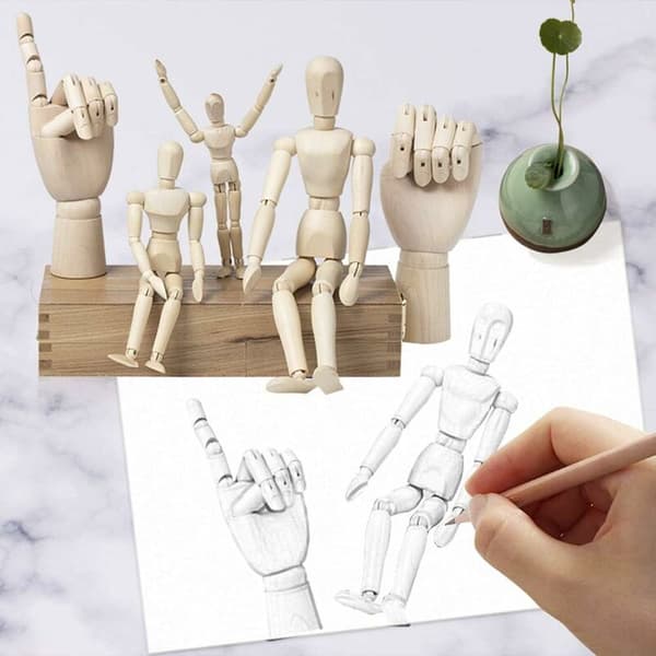 Konstnärsdocka Hand 2 st Trä Flexibel Vänster och Höger Dockmodell Skiss Leksak Present 7 Tum