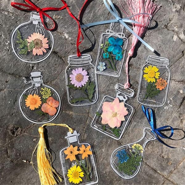 30 stk. Gennemsigtige Tørrede Blomsterbogmærker, DIY Hjemmelavede Bogmærker