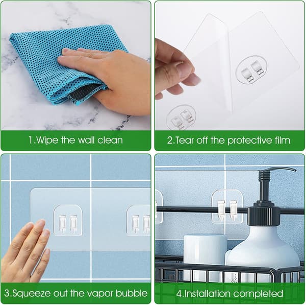 Shower Basket Self-Adhesive Hooks Replacement Strong Stickers Wall Hooks Waterproof for Bathroom Shelf Basket Soap Dish Hanging No Drilling