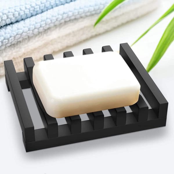Silicone Soap Dish, 2 Pieces Black, Self-Draining Soap Holder, Bathroom Accessories