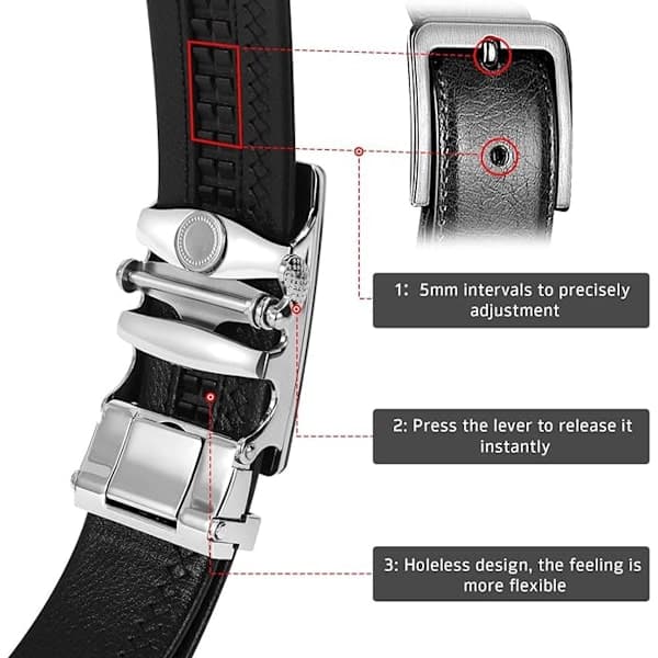 Herrebælte med automatisk spænde, Sort, 3,5 cm, 120 cm, PU Belt