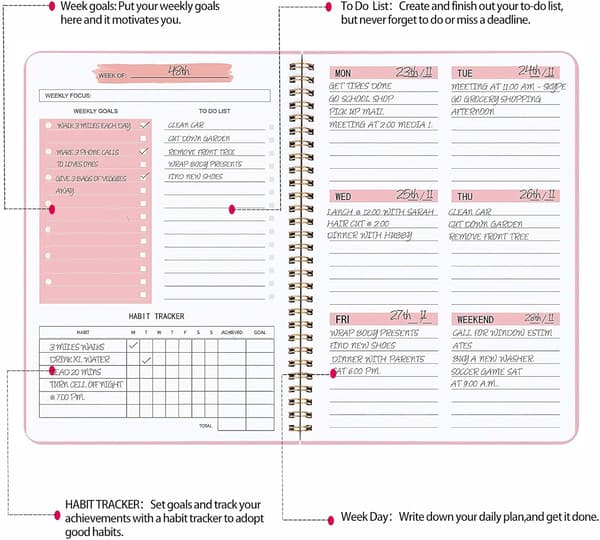 Weekly Planner, Undated A5 Planner, Daily Planner To Do List Diary, Weekly Goals Planner with Habit Tracker 52 Weeks Planning blue blue