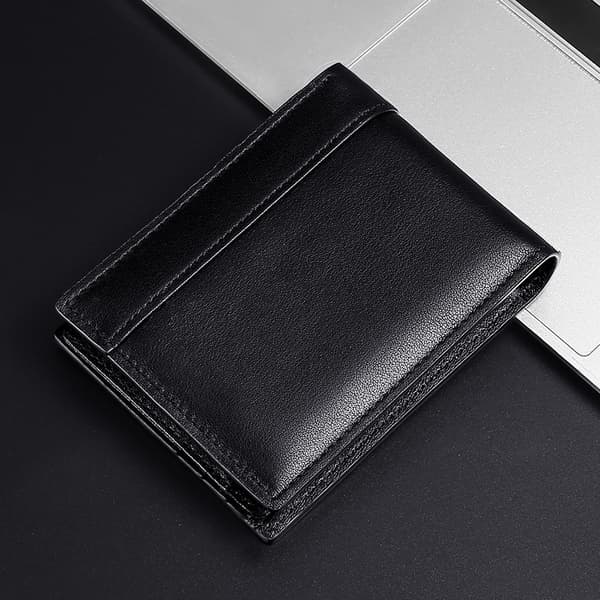 Sort Herre Pung Læder Bifold 11cm L x 1.5cm B x 8cm H