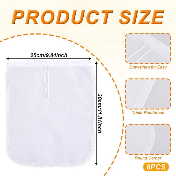 Pieces Nøddemælkspose til Si 30x25 cm Genanvendelig Nylon Osteklæde til Juice Kaffe Yoghurt Te ...