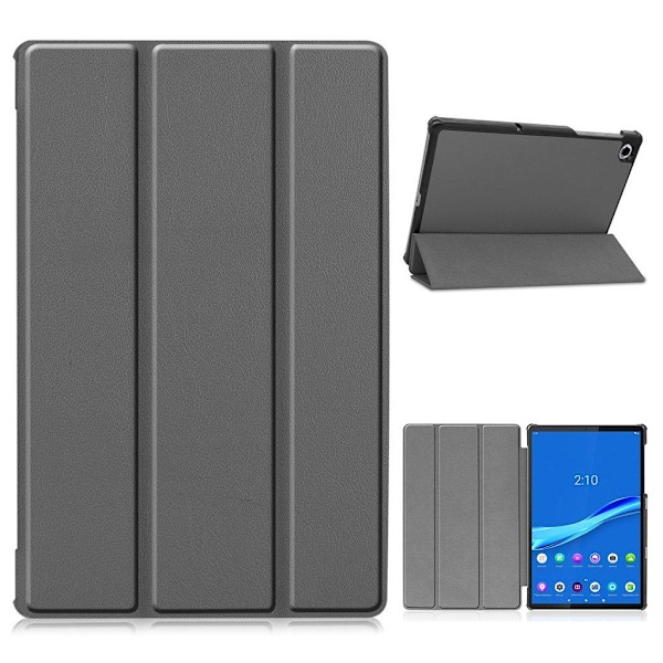 Lenovo Tab M10 FHD Plus Holdbart Tri-Fold Læder Cover - Grå Sølvgrå