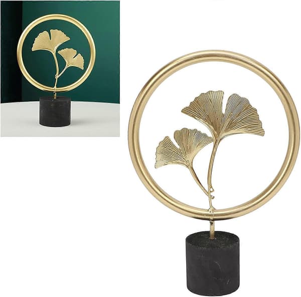 Metal Ginkgo Blad Dekoration, Træbase Guld Ginkgo Blad Figur