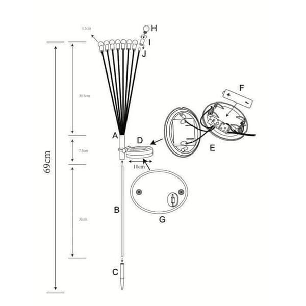 GALIX G4435 Solcellelysdekorasjon - Bukettform - 8 lysdioder - H69cm