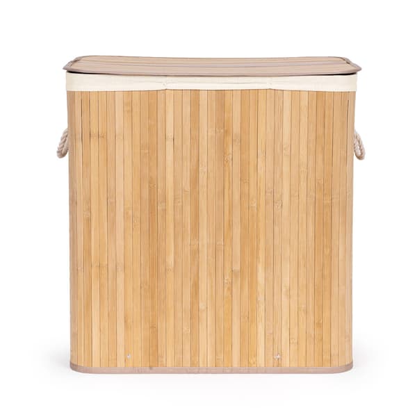 Tvättkorg i bambu, 150 liter, 3 fack, lock