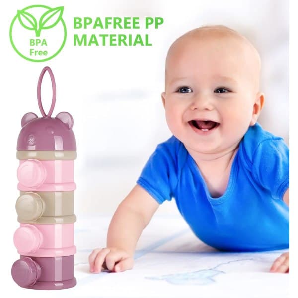 Baby Formula Dispenser, Portable 4 Layers 270ml Per Layer Twist-Lock Compartment, Stackable Snack Storage Containers Pink/Purple