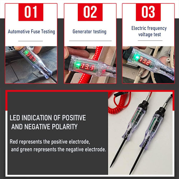 Kraftig 3-70V Automotive Test Light, Digital LED Relæ Tester med 110\" Teleskopisk Fjederkabel
