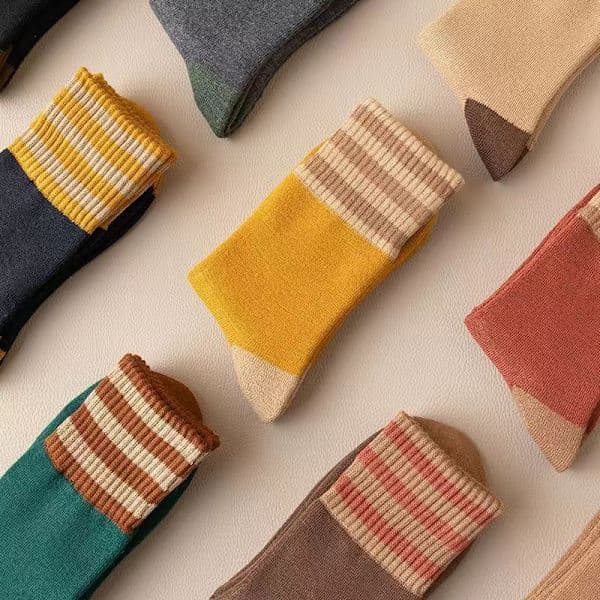 Frottéstrømper til kvinder - Tykke fleeceforede halvlange vinterstrømper, trendy farveblokerede frottéstrømper (hudfarvede strømper)