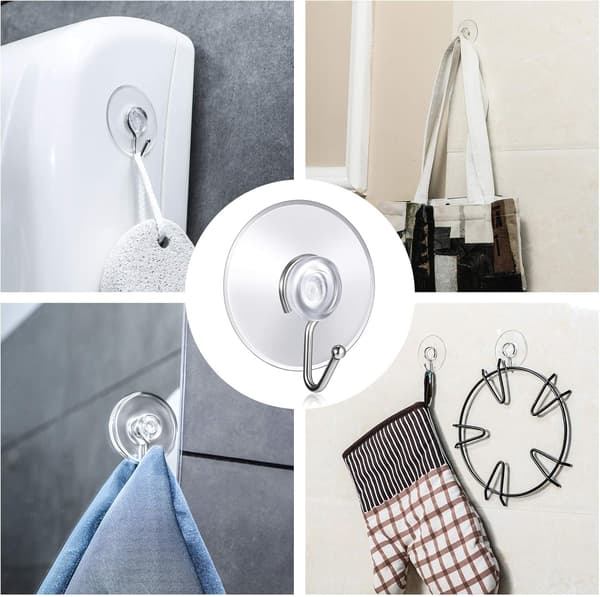 40mm Transparent Suction Cup Hooks for Kitchen and Bathroom, Waterproof Drill-Free Suction Hooks, 6 Pieces