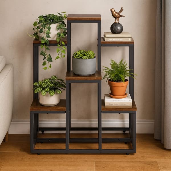 Planteopsats i loftstil med 6 hylder, stål og spånplade