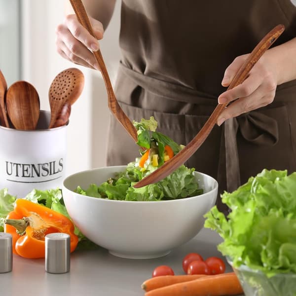 Acacia Wood Kitchen Utensil Set, 6-Piece, Spoon and Spatula Tools with Slotted Spoon and Strainer