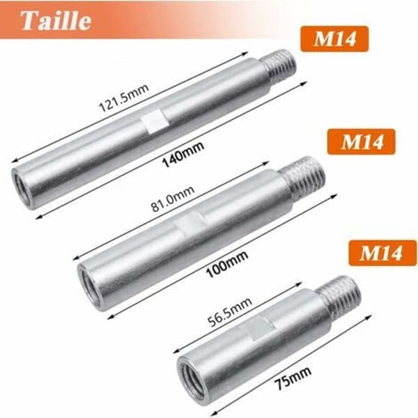 3-pack Aluminum Alloy Angle Grinder Extension Rod M14 Angle Grinder Extension Rod 75mm 100mm 140mm Lever M14 Thread Adapter