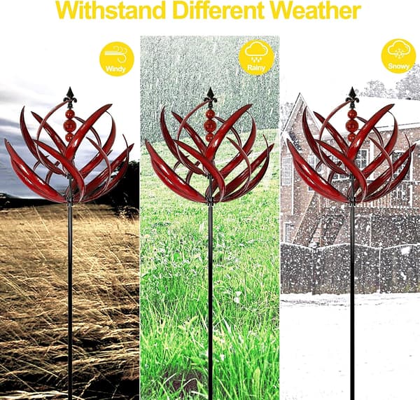 Garden Wind Spinner, Large Metal Kinetic Wind Sculptures Red Red