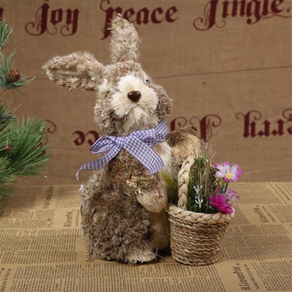 Straw Easter Bunny Figurines Lifelike Handmade Woven Rabbit Desk Decorations Crafts Garden Party Decorations