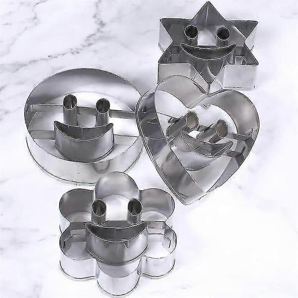 4 dele Smiley Kageform i rustfrit stål, kiksform, fondant kageform, bagning