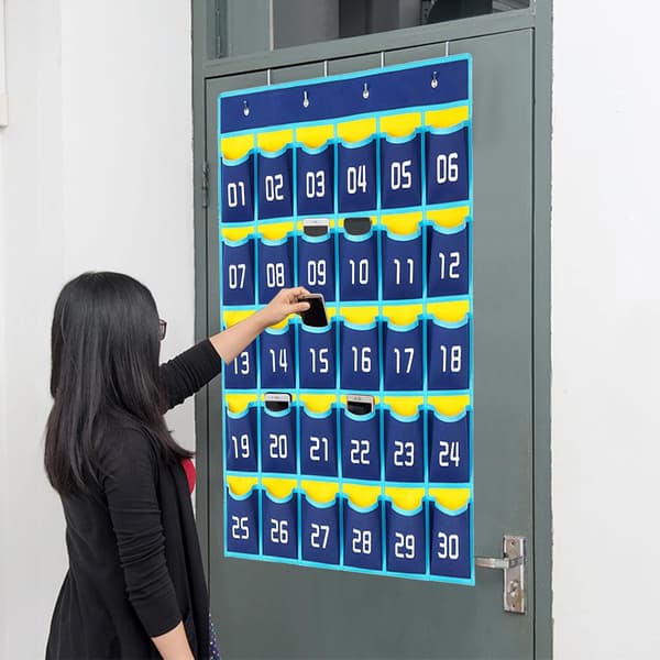Numbered Pocket Chart for Classroom, 30 Pockets Wall Hanging Chart Classroom Storage Bag Phone Holder Hanging Organizer with Numbers
