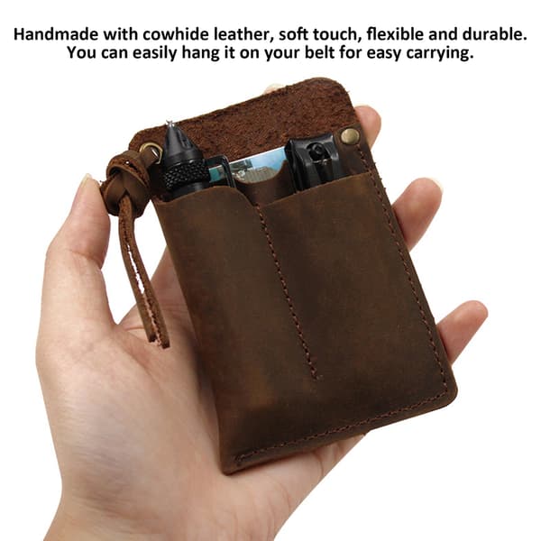 Leather EDC Pouch Multifunctional Cowhide EDC Holster for Flashlight Pen Multitool