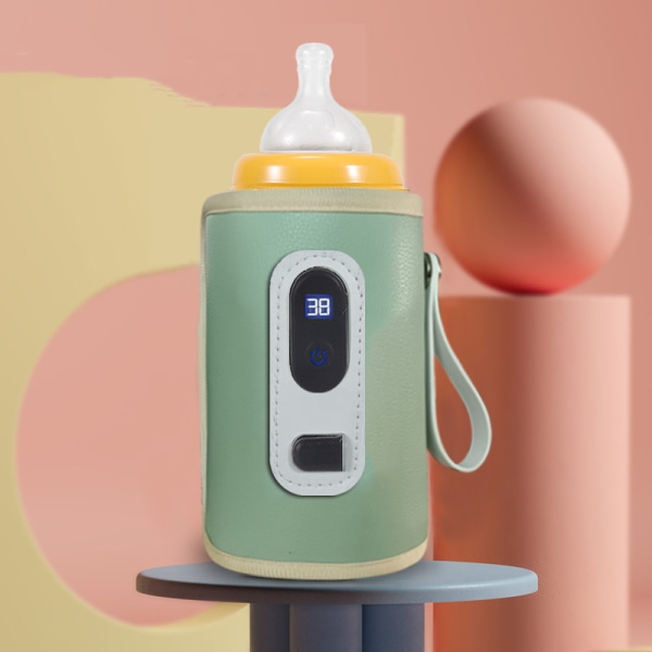 Bærbar flaskevarmer, USB bærbar babyflaskevarmer med indikator, termostatisk flaskevarmer 5 hastigheder justerbar til bil, rejse, hjem green