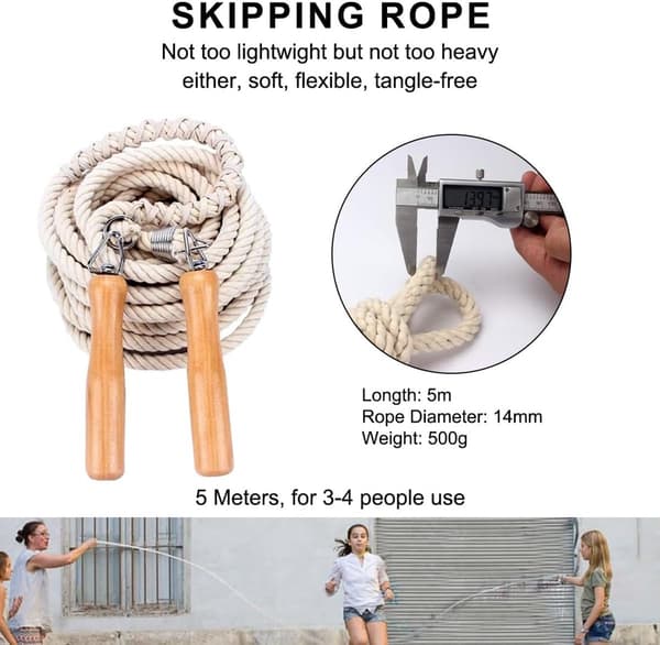 Hoppetau 5 meter beige for flere spillere, utendørsspill for barn 14+