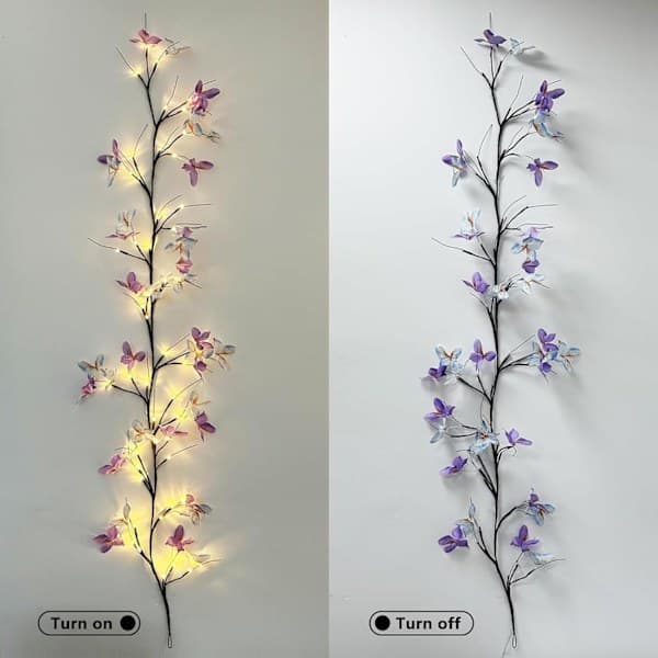 Sommerfugl videolampe, 36 LED, 162 cm, fortryllet veggdekorasjon, 8 lysmoduser for innendørs veggdekorasjon